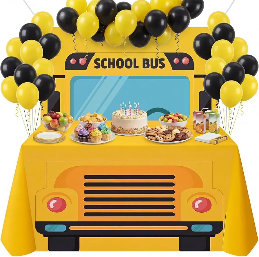 Boao 2 Pcs Back to School Bus Tablecloth and Banner Set, First Day of School Tablecover and Backd... | Amazon (US)
