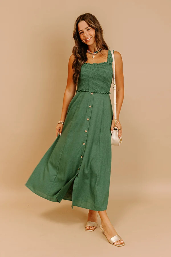 Harvest Lane Linen-Blend Midi Dress in Green | Impressions Online Boutique
