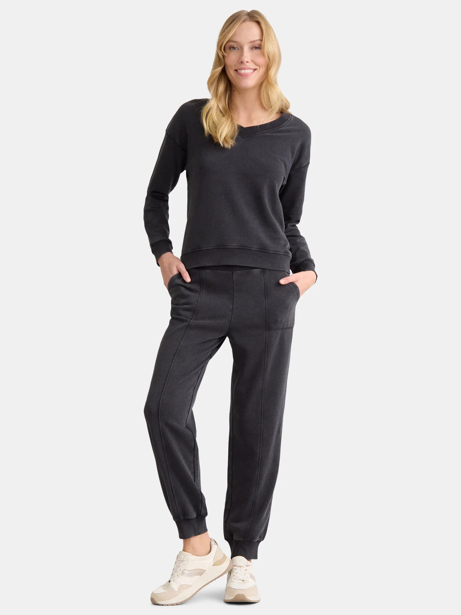 Time and Tru Women's and Women’s Plus French Terry Sweatshirt and Joggers Set, 2-Piece, Sizes X... | Walmart (US)