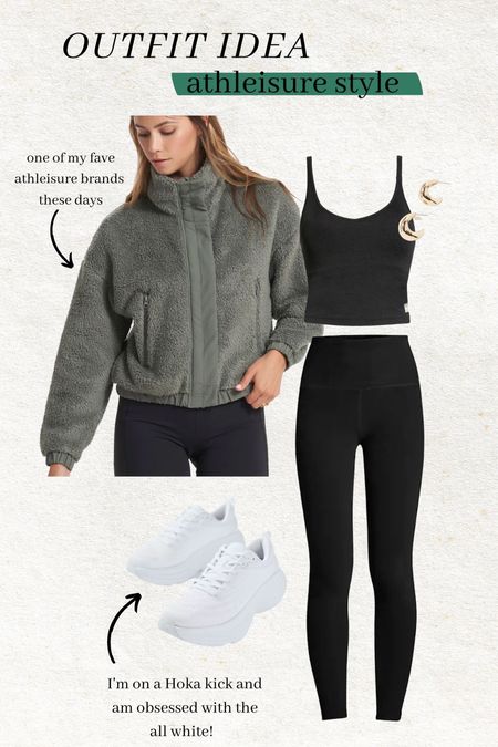 Outfit idea - athleisure style 🖤 Vuori and Hoka sneakers are two of my favorite athleisure brands right now ✨ obsessed with this green sherpa jacket!

Workout outfit; workout style; athleisure outfit; Vuori; Vuori jacket; black leggings; Hoka sneakers; white sneakers; mom style; school drop off outfit; casual style; Christine andrew 

#LTKstyletip #LTKfit #LTKshoecrush