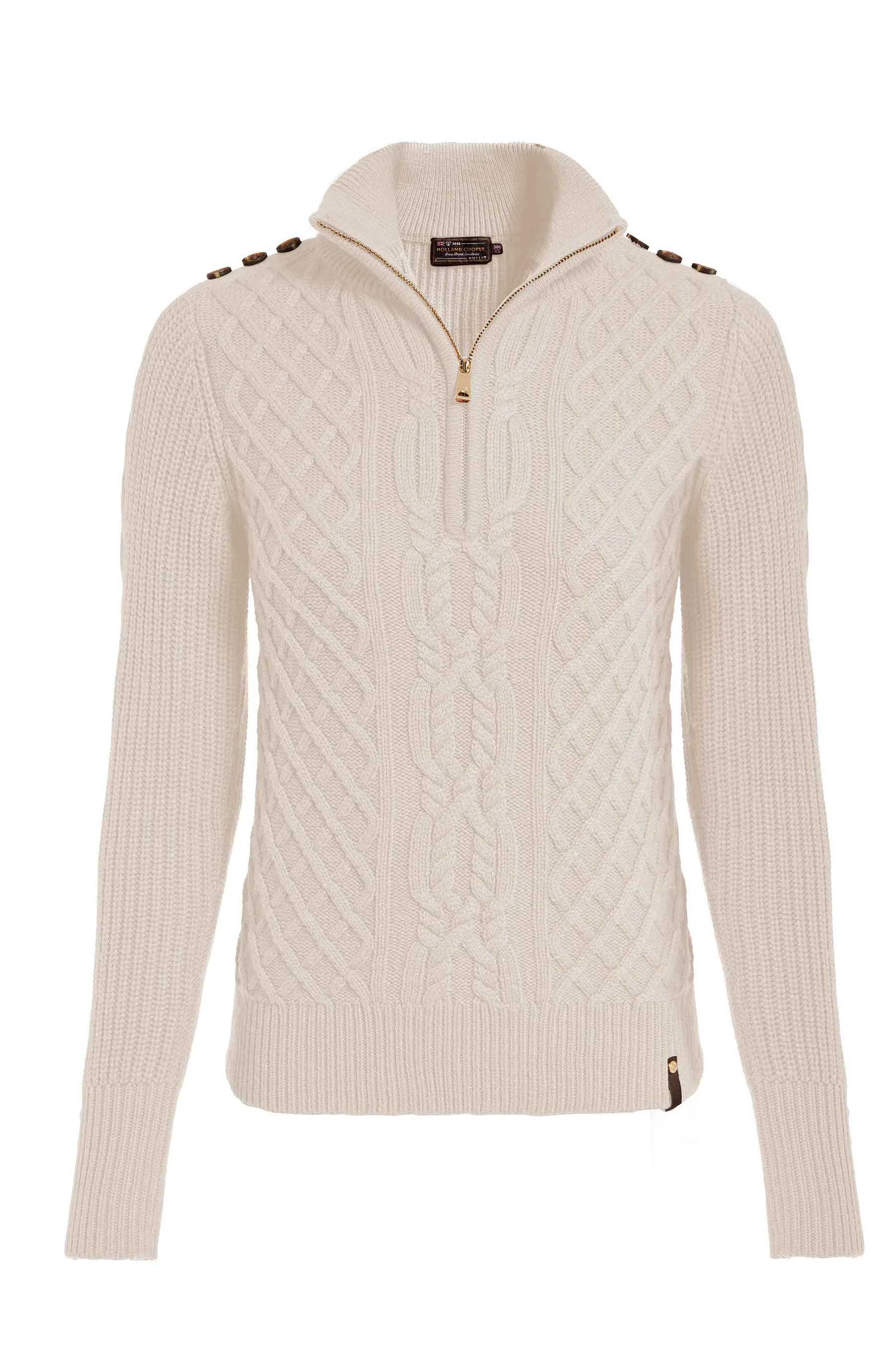 Country Cable Quarter Zip Knit (Oat) | Holland Cooper