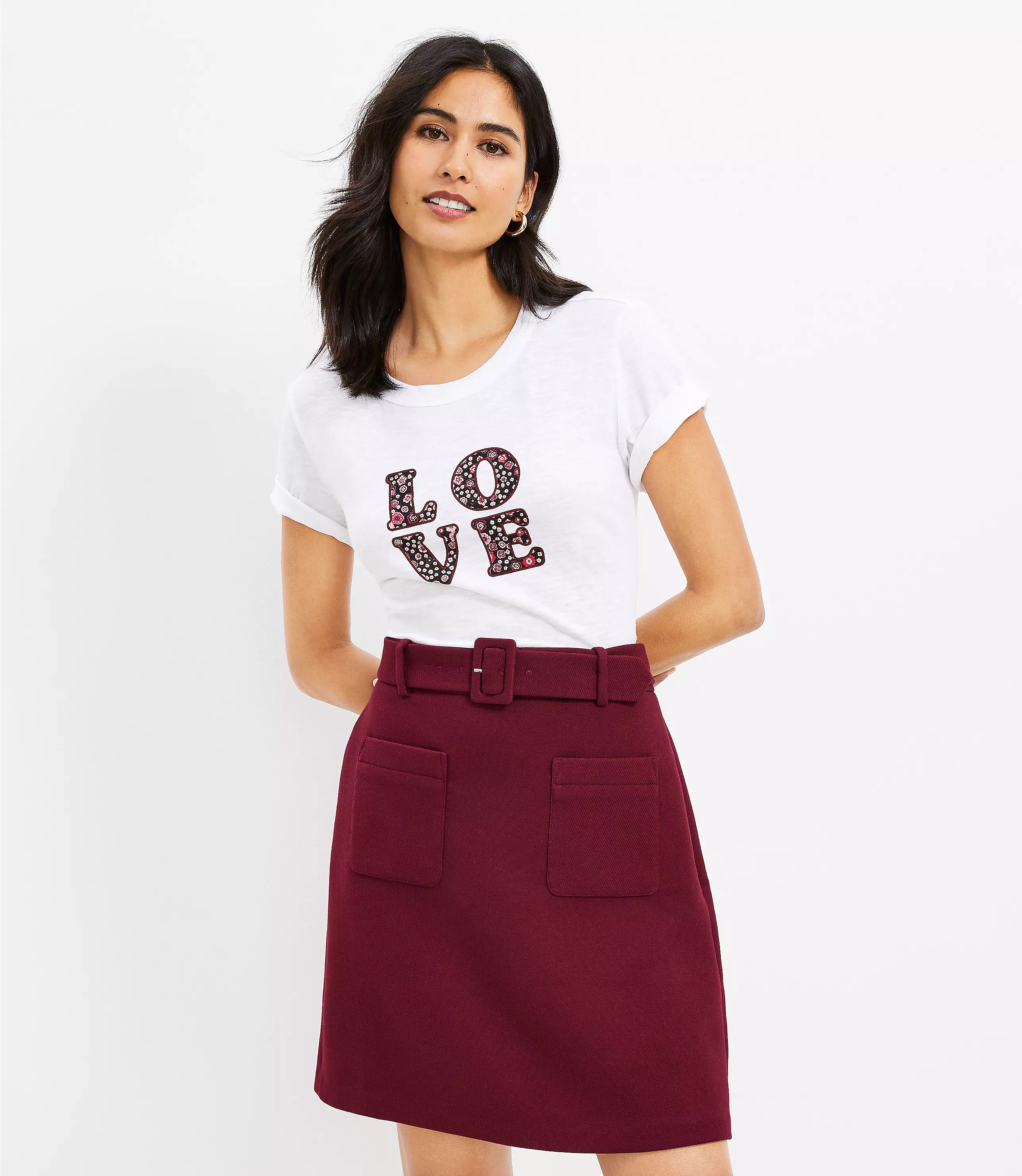 Belted Patch Pocket Skirt | LOFT