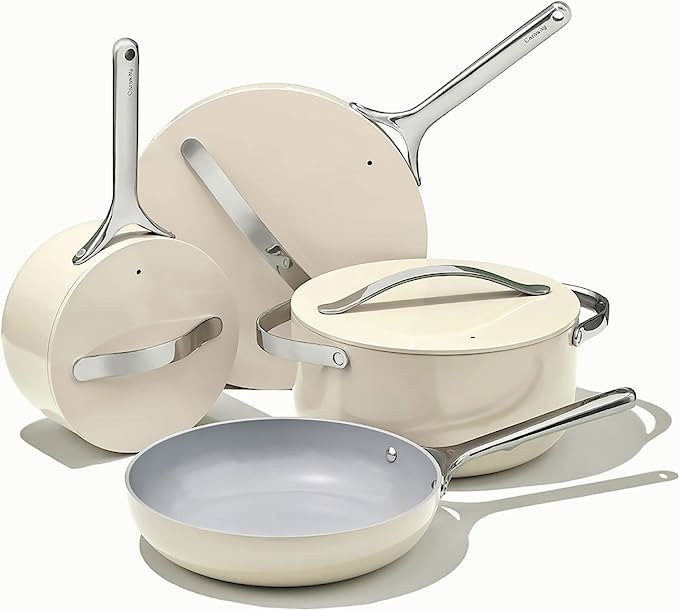 Caraway Nonstick Ceramic Cookware Set (12 Piece) Pots, Pans, Lids and Kitchen Storage - Non Toxic... | Amazon (US)