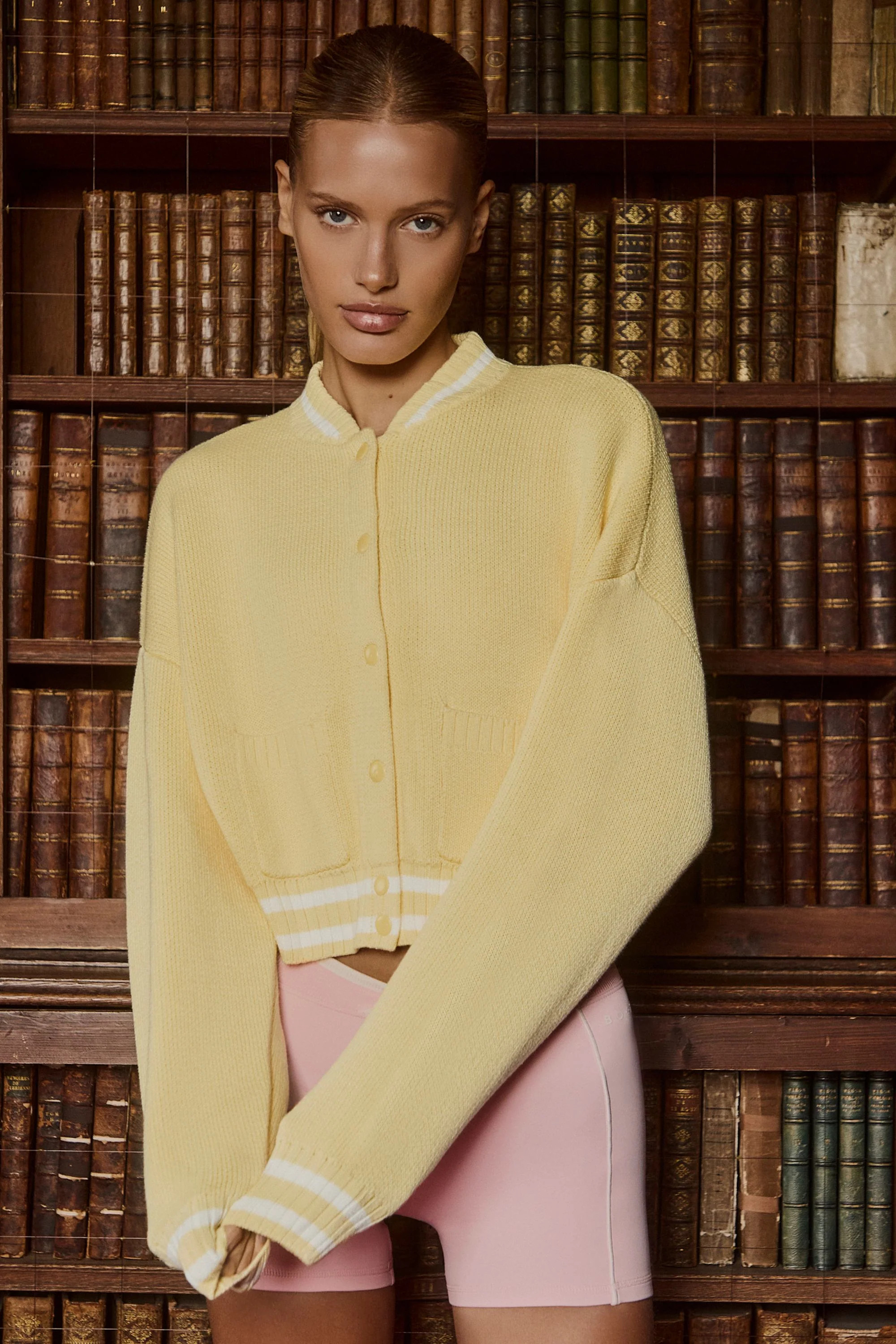 Button-Up Cropped Knit Cardigan in Soft Yellow | Oh Polly