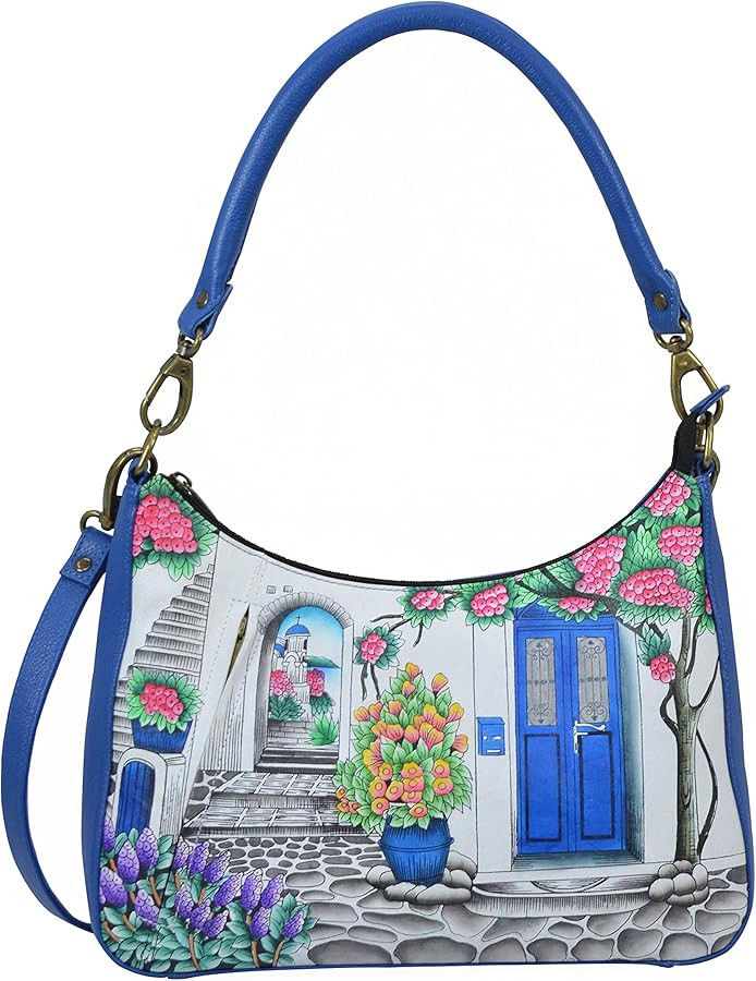 Anna by Anuschka Women's Hand-Painted Genuine Leather Large Top Zip Hobo | Amazon (US)