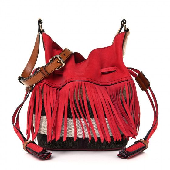 BURBERRY Suede Fringe Small Belgrove Bucket Bag Red | Fashionphile