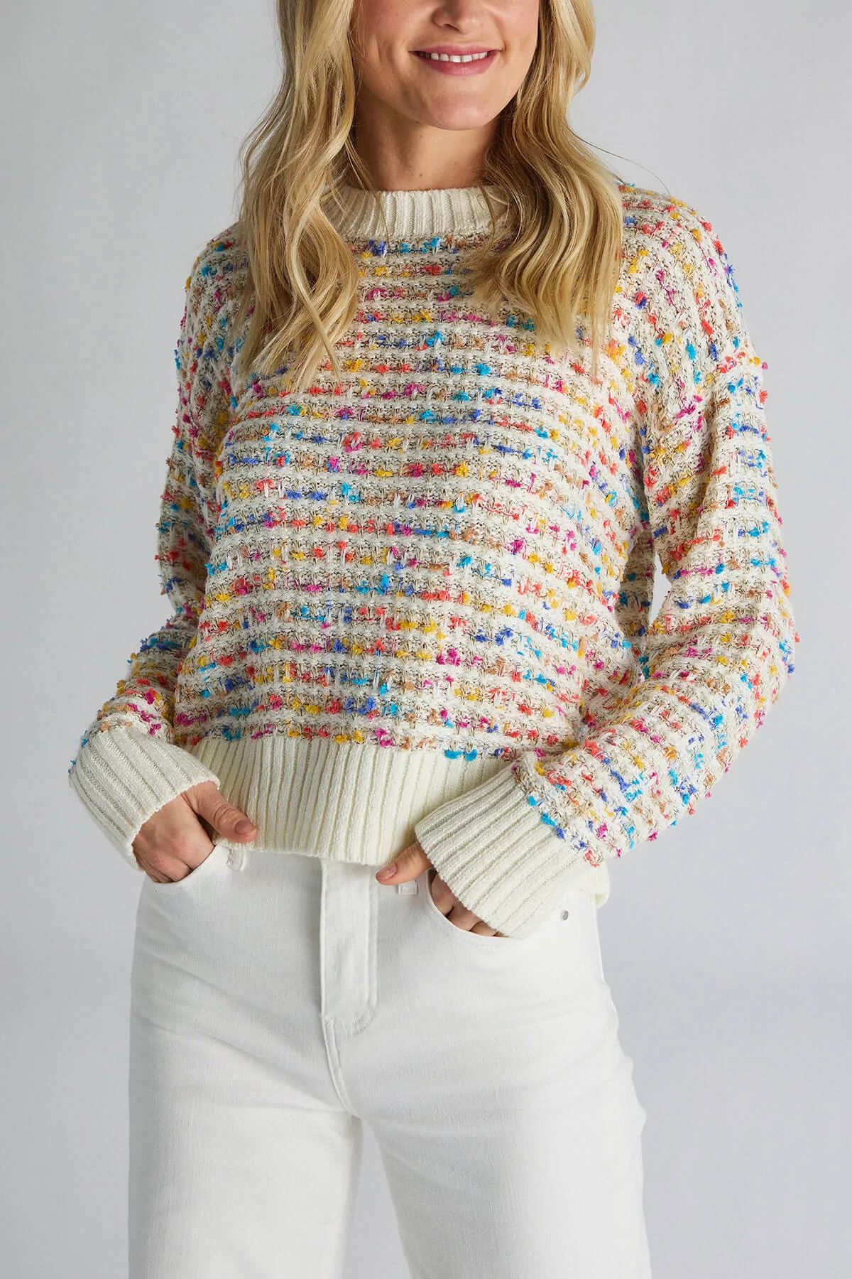 RD Style Daniela Multi Tweed Crewneck Sweater | Social Threads