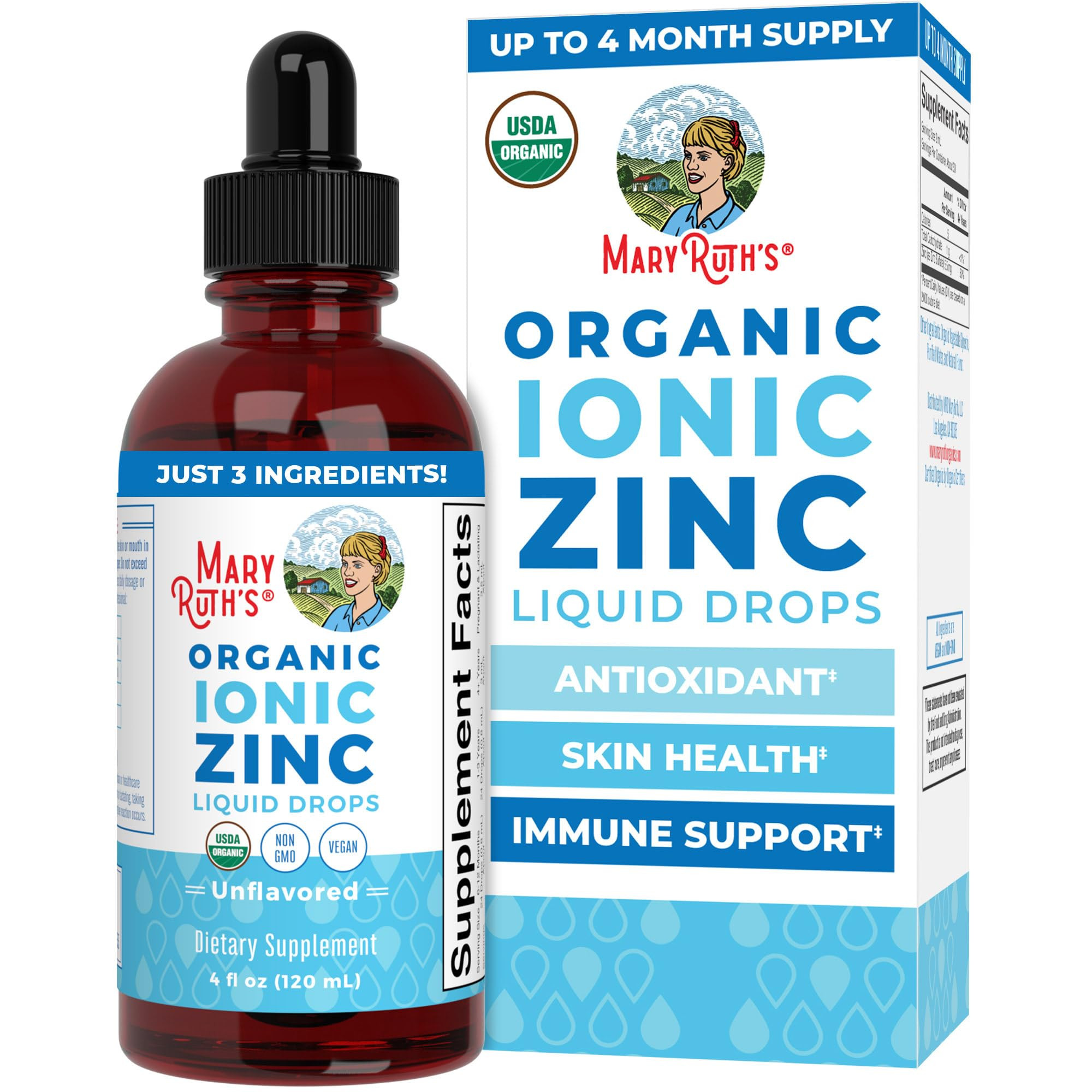 MaryRuth's Organic Liquid Zinc Supplement for Kids & Adults | Immune Support | Skin Health | Antioxidant | Cellular Metabolism | Zinc Sulfate | Vegan | Non-GMO | Sugar Free | Gluten Free | 4 oz | Amazon (US)