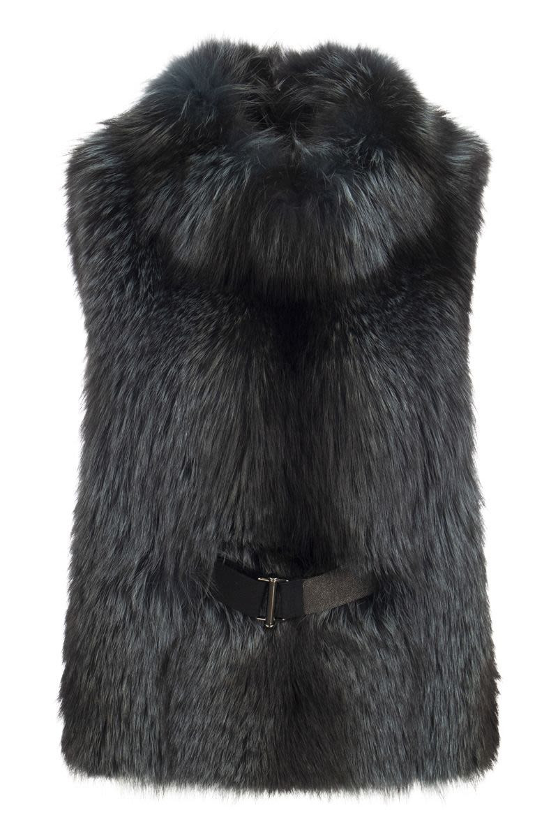 Brunello Cucinelli Women's Fox Fur Vest in Blue | Size 40 | M0PV05172 | LOZURI