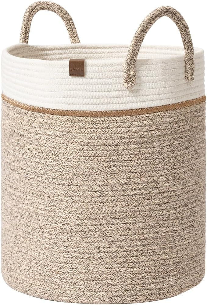 LA JOLIE MUSE Woven Basket Rope Storage Baskets - Tall Cotton Basket 16 x 14 x 14 Inches, Laundry... | Amazon (US)
