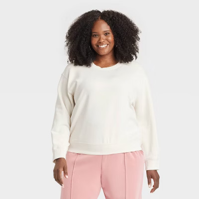 Women's Sandwash Pullover Sweatshirt - A New Day™ Cream XXL: Heavyweight Doubleknit, Long Sleeve | Target