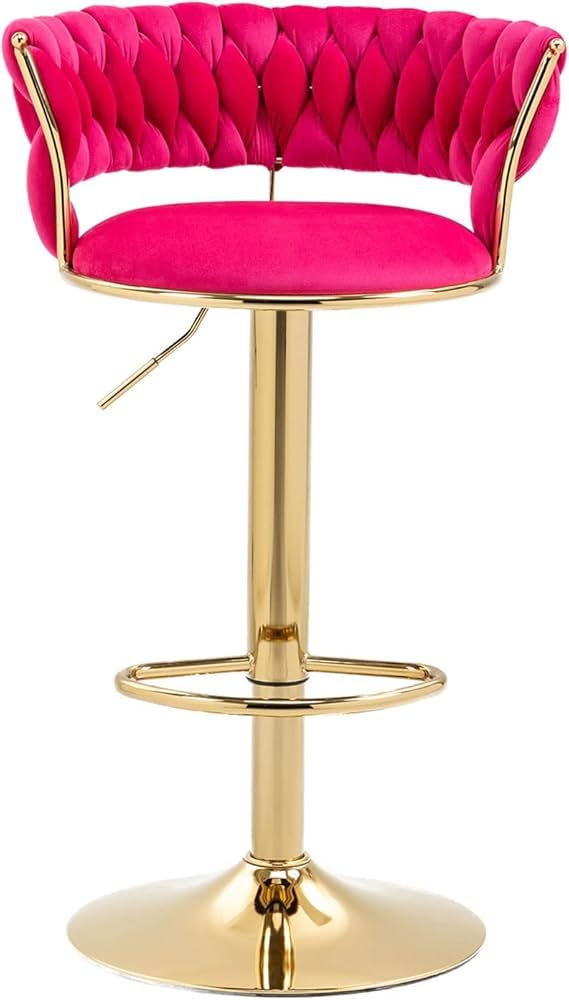 GNIXUU Velvet Gold Bar Stools, Woven Swivel Barstools with Back, Modern Luxury Bar Chair Adjustab... | Amazon (US)