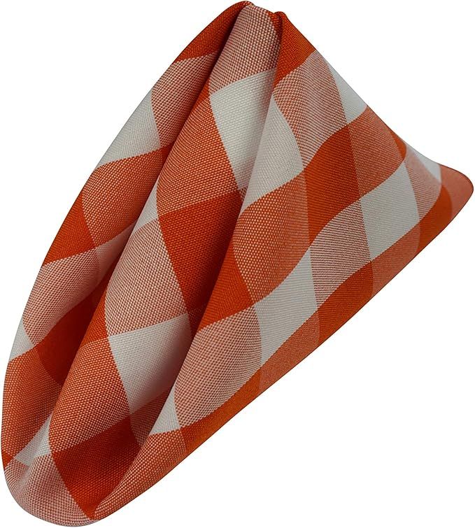 AGN Elegant Linen Checkered Polyester Napkins Set of 12 (18x18) (White-Orange) | Amazon (US)