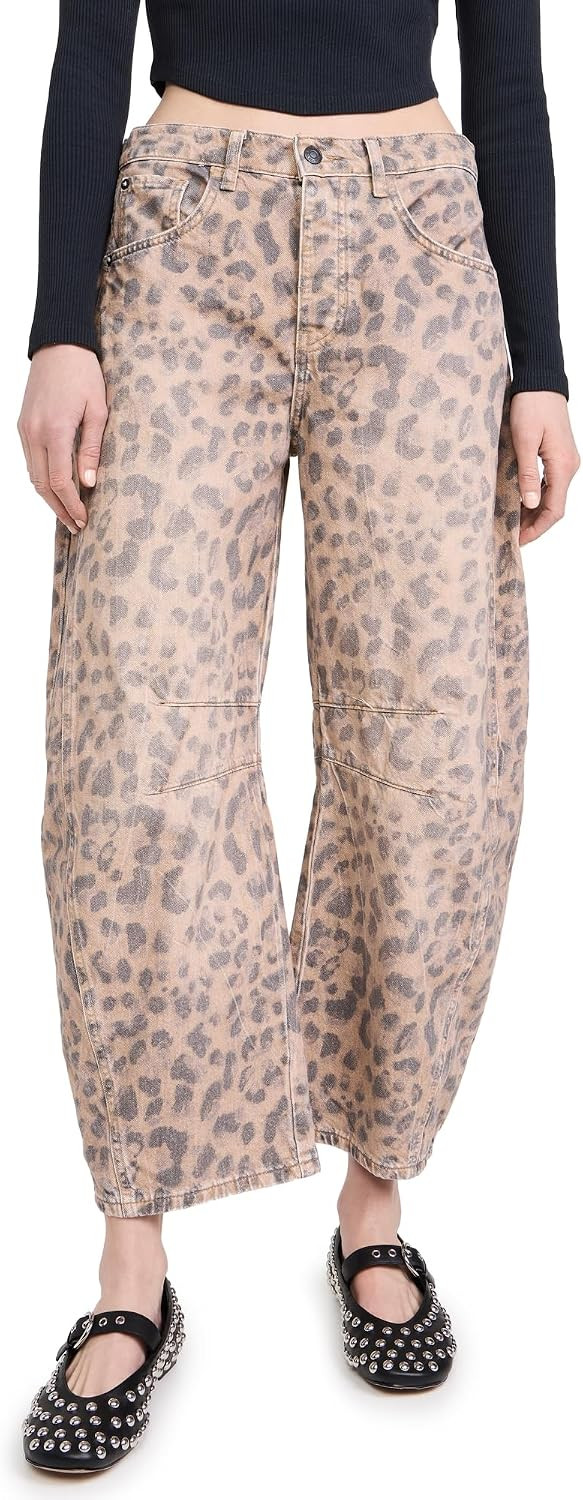 Free People Women's Good Luck Printed Barrel Jeans | Amazon (US)