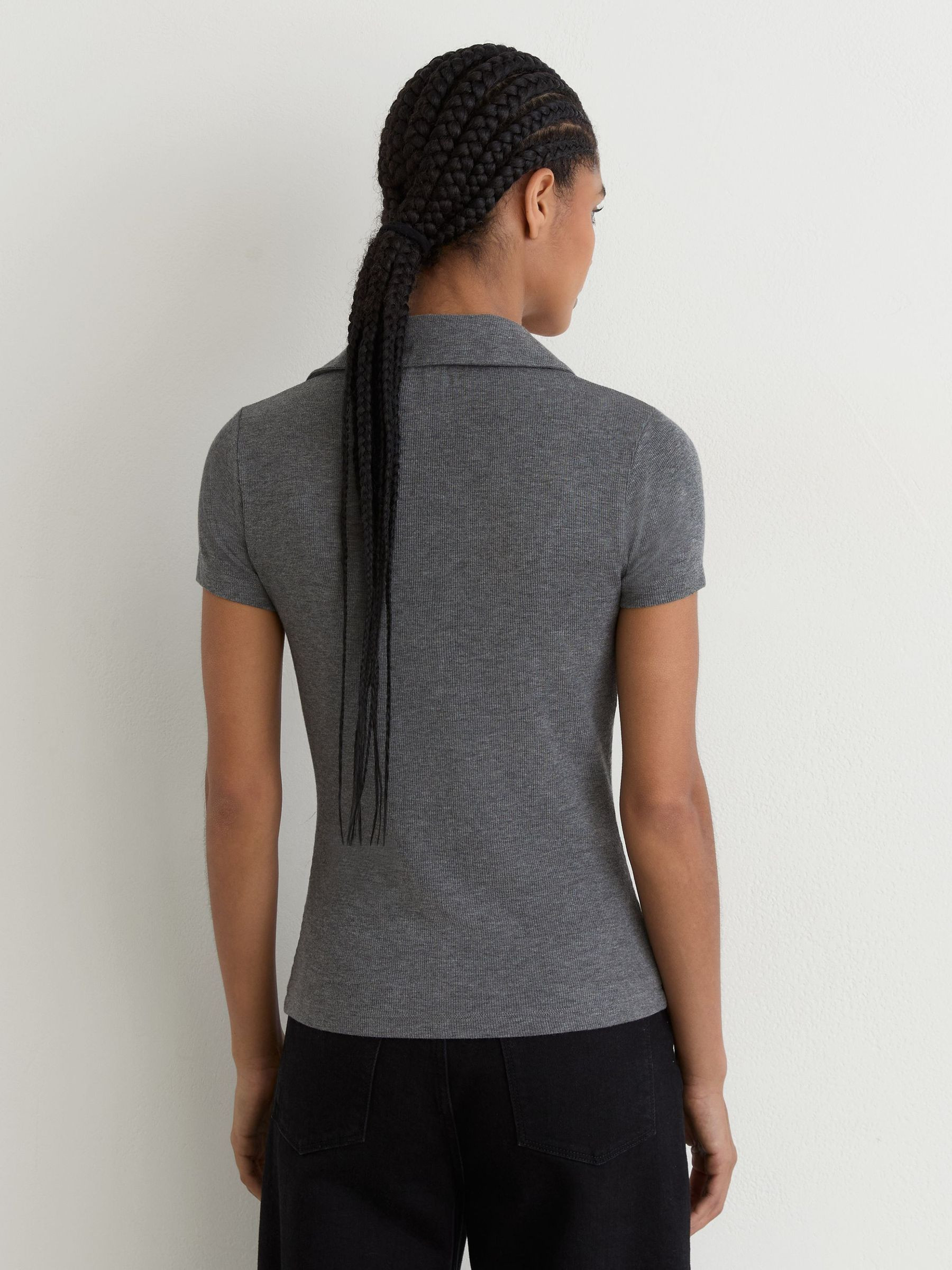 Reiss Scoop-Neck Jersey Polo Top in Grey Marl | REISS | Reiss US