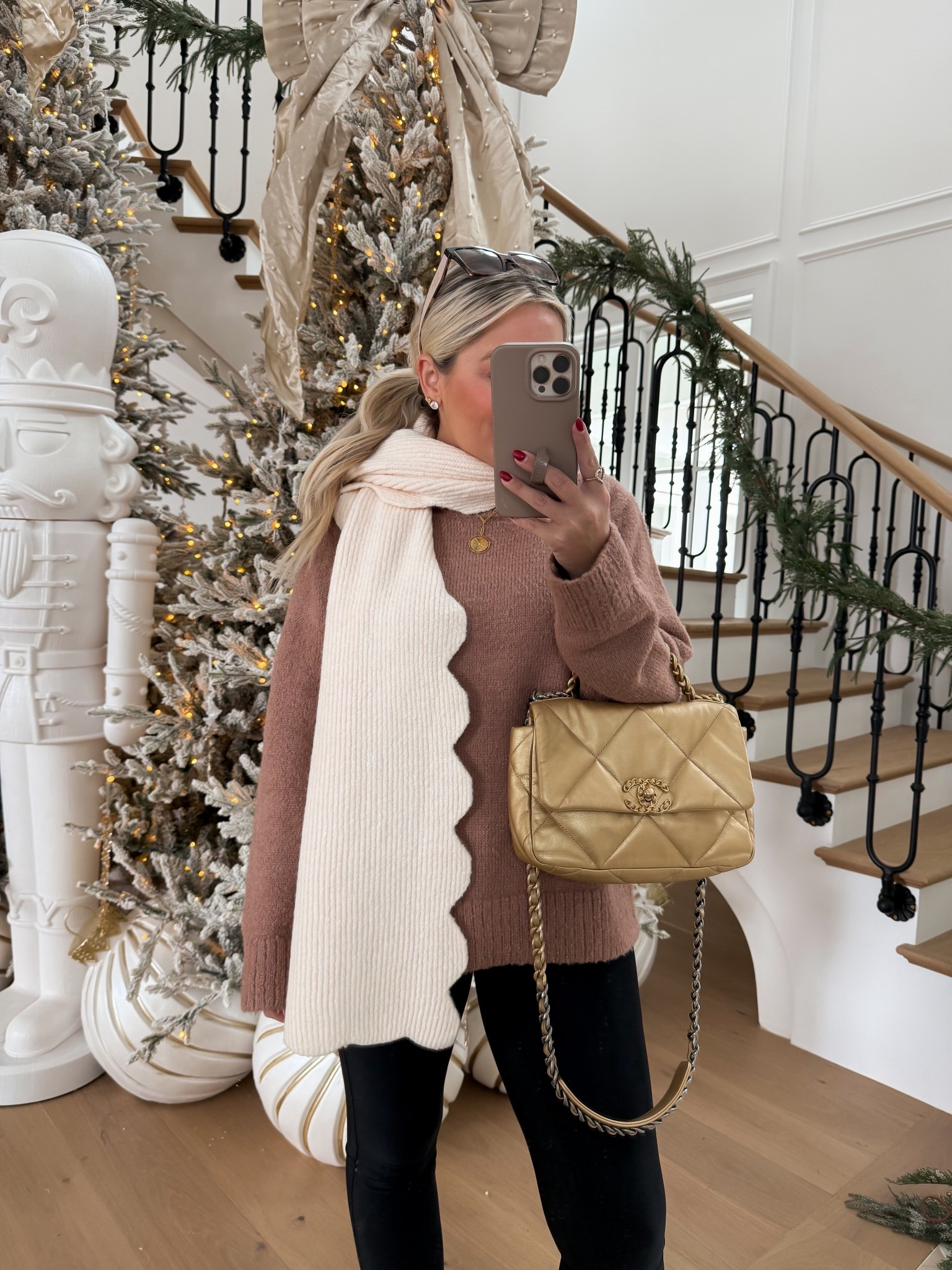 Loving this neutral outfit! 
Size medium sweater! 
Use code WHITNEYNRIFE30 for 30% off anthro scarf! 

#LTKdayinmylife #LTKmomlife #LTKFindsUnder50