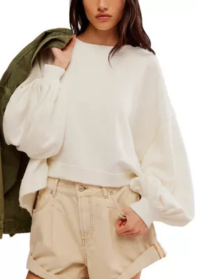 Free People Women's Trish Sweatshirt, White, X-Large | Belk