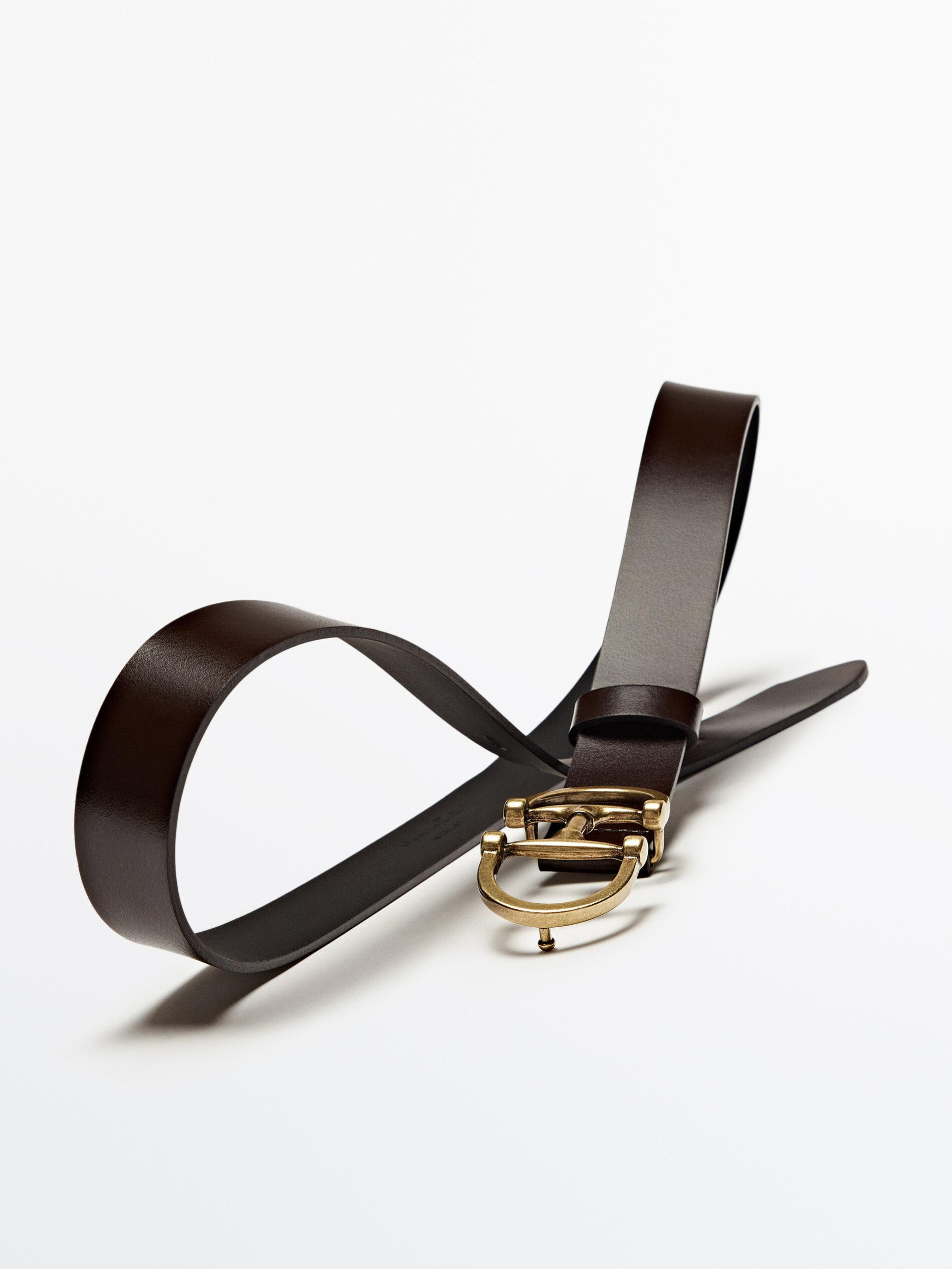 Leather belt with double buckle | Massimo Dutti UK