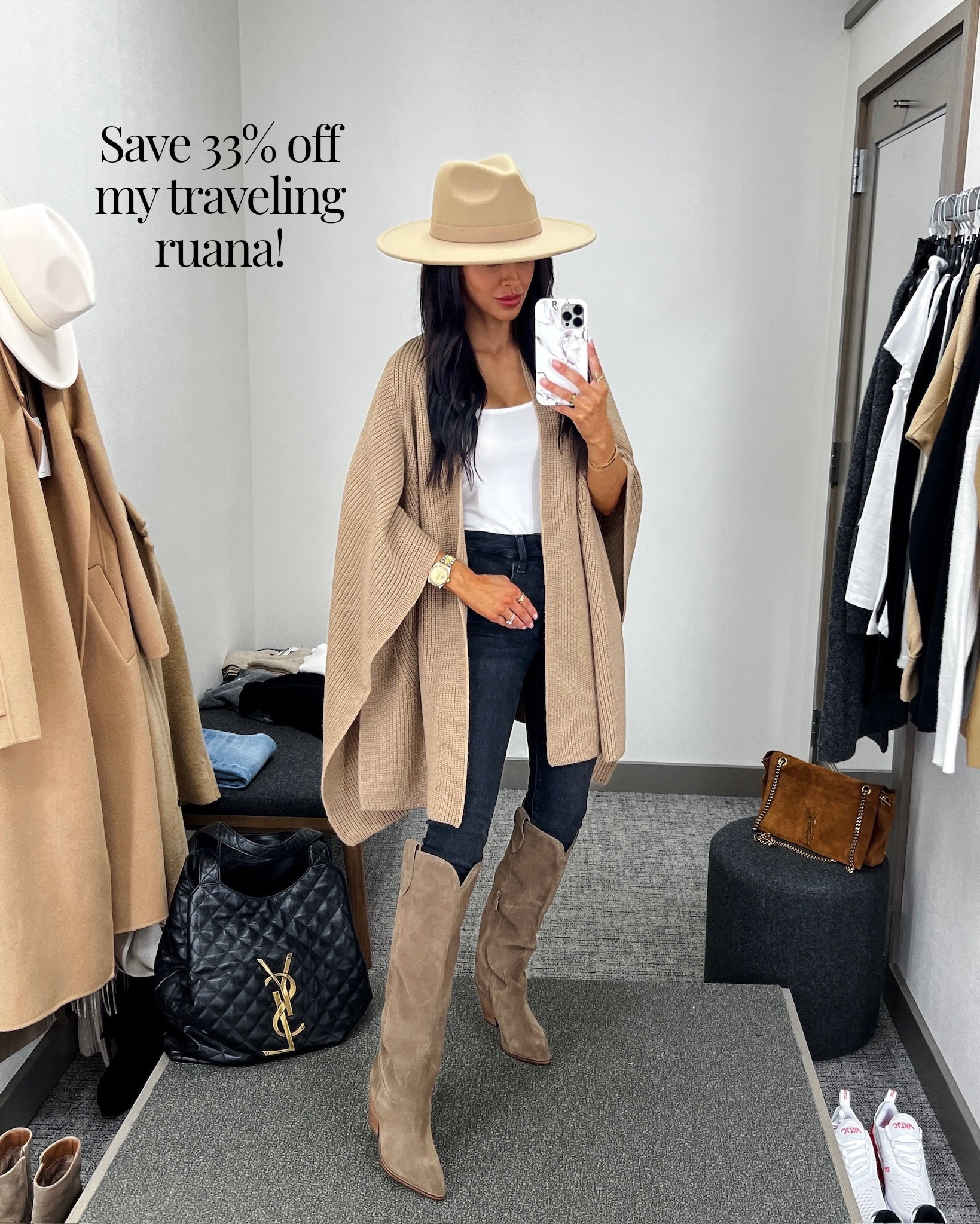 Spring transition outfit
Found my AllSaints traveling ruana / poncho / wrap on sale! Save 33% off - paired mind with a basic cami and suede western boots. 

#LTKSaleAlert #LTKOver40 #LTKootd