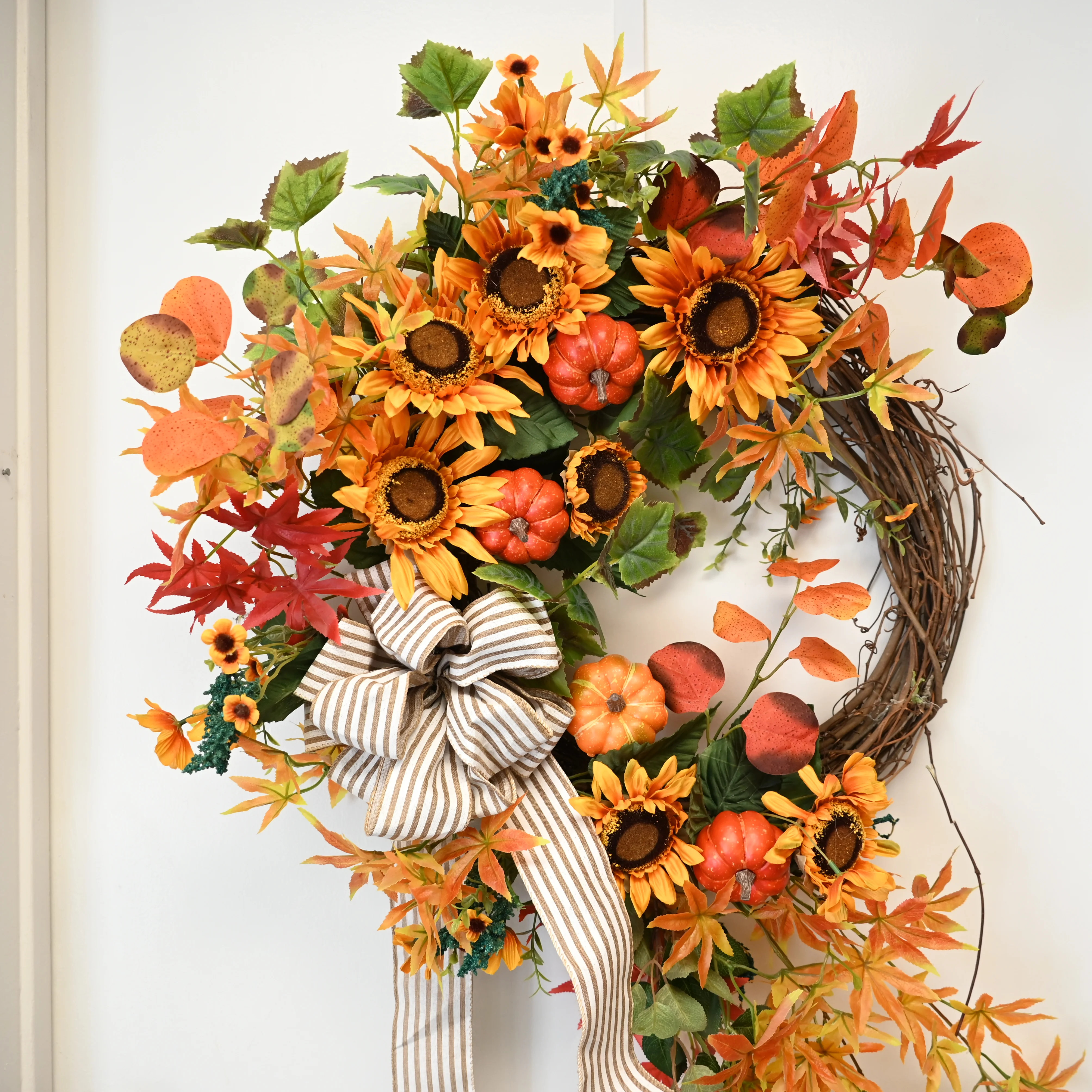 Primrue 26" Fall Pumpking Sunflower Thankgiving Day Flower Wreath & Reviews | Wayfair | Wayfair North America