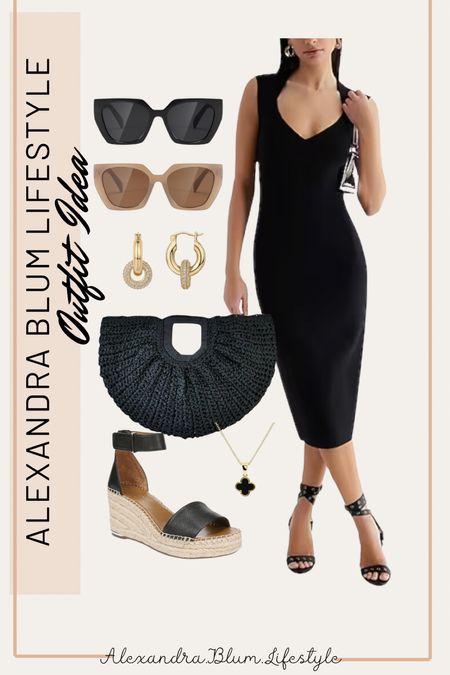 Spring wedding guest dress from Express! Black wedge sandal heels, big black clutch bag, gold huggie earrings, and brown and black sunglasses from Amazon! Amazon fashion! Amazon accessories!

#LTKSeasonal #LTKparties #LTKshoecrush