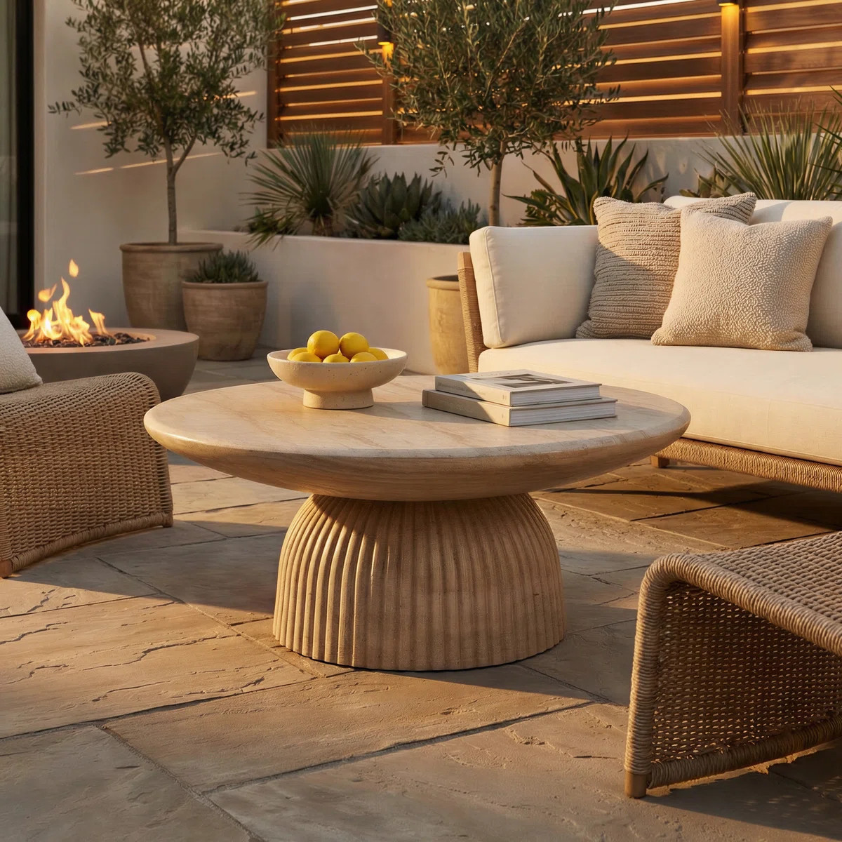 Tithi Single Round Coffee Table with Stone Effect for Indoor Outdoor Use and Contemporary Style | Wayfair North America