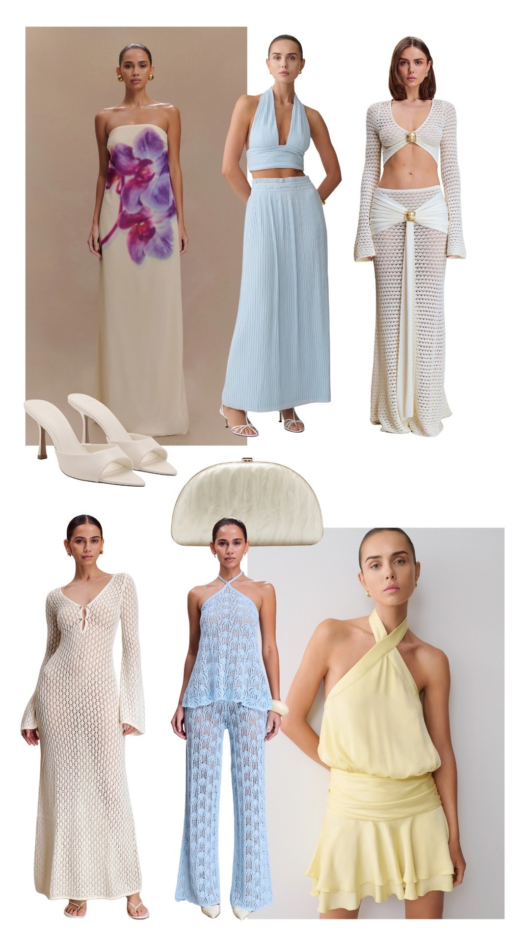 Summer evening and holiday dress inspiration from Meshki, and the Mango heels and Zara pearl clutch I’ve styled with them. Baby blue, butter yellow, satin, crochet, halter neck, floral, maxi dresses also perfect for wedding guests

#LTKspring #LTKdresses #LTKwedding