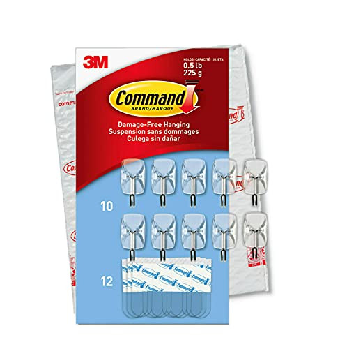 Command Small Clear Wire Hooks, 10 Hooks, 12 Strips - Easy to Open Packaging, Organize Damage-Fre... | Amazon (US)