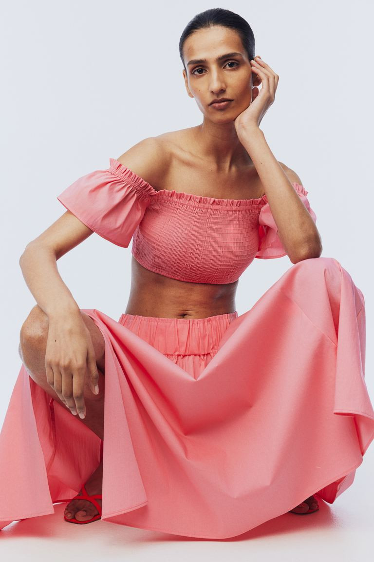 Smocked Crop Top - Pink - Ladies | H&M US | H&M (US + CA)
