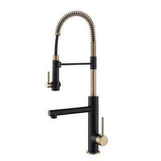 Artec Pro Single Handle Pull Down Sprayer Kitchen Faucet with Pot Filler in Black Stainless Steel/Brushed Gold | The Home Depot