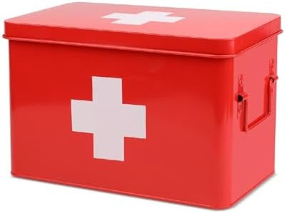 Flexzion First Aid Box Organizer Empty 13" Red Vintage First Aid Kit Tin Metal Medical Box - Firs... | Amazon (US)