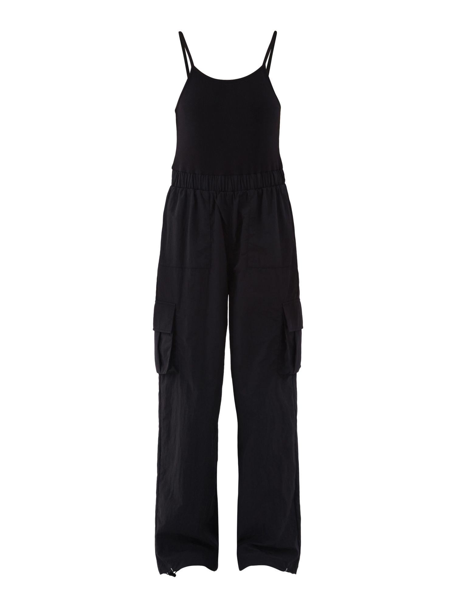 No Boundaries Mix Fabric Cargo Jumpsuit, Women’s - Walmart.com | Walmart (US)