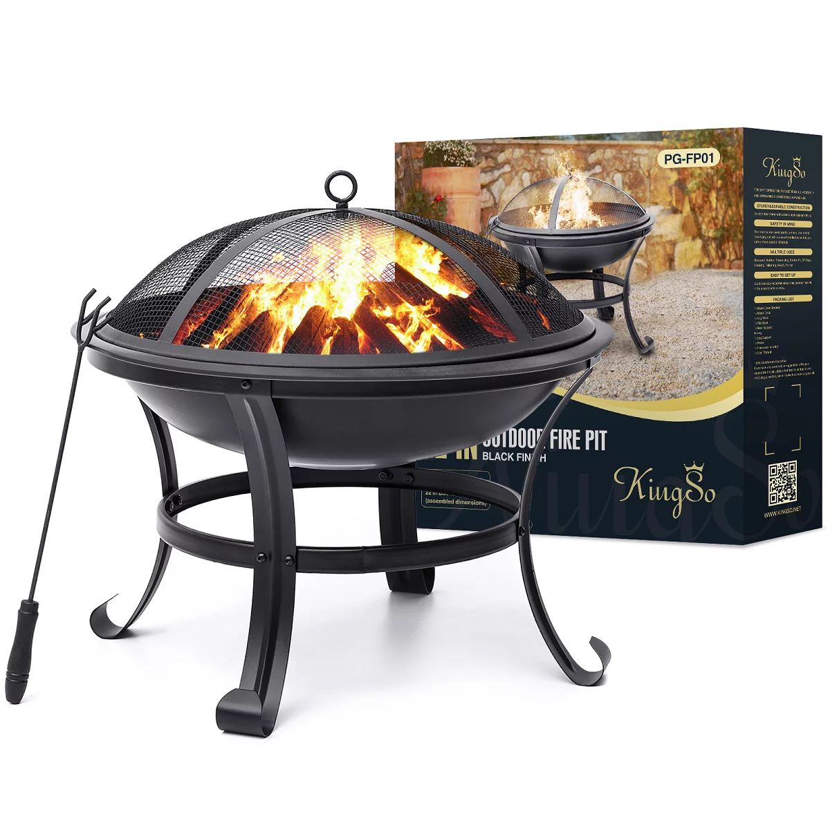 KingSo 22" Wood Burning Fire Pit for Camping Picnic Bonfire Patio Outside Backyard Garden, Round ... | Walmart (US)
