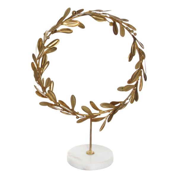 Gold Mistletoe Wreath on Marble Stand | Monika Hibbs Home