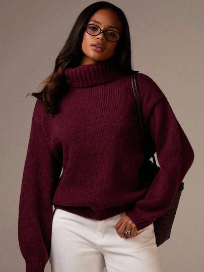 Ath\u00eeral Women's Burgundy Turtleneck Sweater,Elegant Casual Autumn Occasion Knit Jumper,Plush... | SHEIN