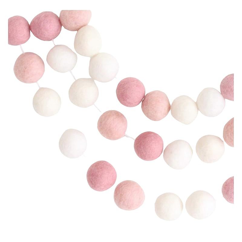 "Ombre Pink" Adjustable Handmade Felt Ball Garland by Sheep Farm Felt- White, Ivory, and Pink Pom... | Amazon (US)