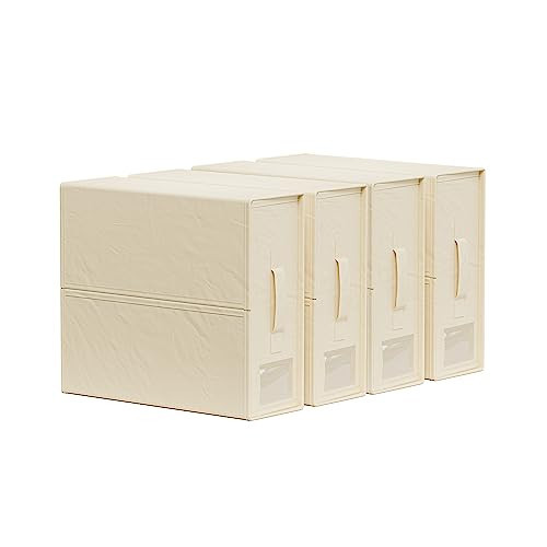 SheetCube Bed Sheet Organizers and Storage 4 Pack, Foldable Linen Closet Organizer with Window and Label, Bedding Folder Storage Box Container for Blanket, Duvet Cover Set, Bed Sheet Set - Beige | Amazon (US)