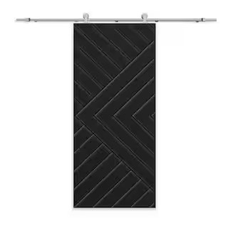 Chevron Arrow 36 in. x 96 in. Fully Assembled Black Stained MDF Modern Sliding Barn Door with Har... | The Home Depot
