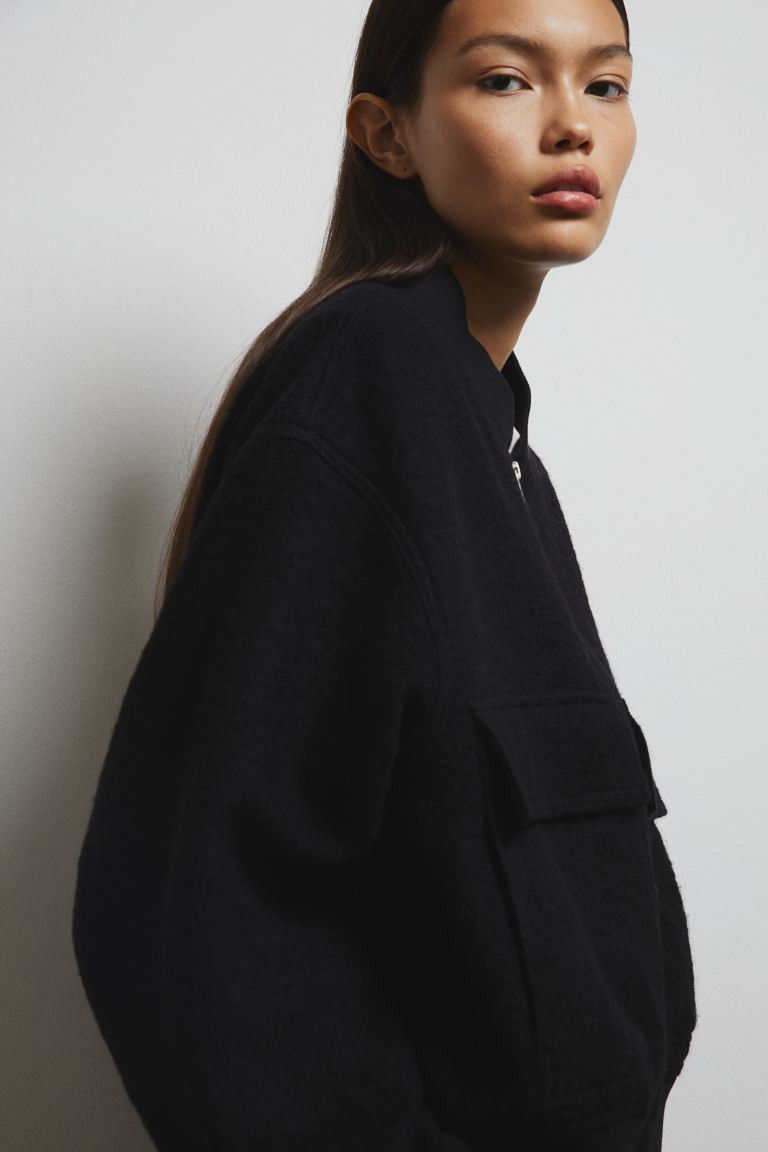Wool-blend bomber jacket - Black - Ladies | H&M GB | H&M (UK, MY, IN, SG, PH, TW, HK)