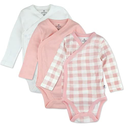 HonestBaby Unisex Baby 100% Organic Cotton 3-pack Long Sleeve Side-snap Kimono Bodysuits Bodysuit, Peach Skin Painted Buffalo Che, Newborn | Amazon (US)