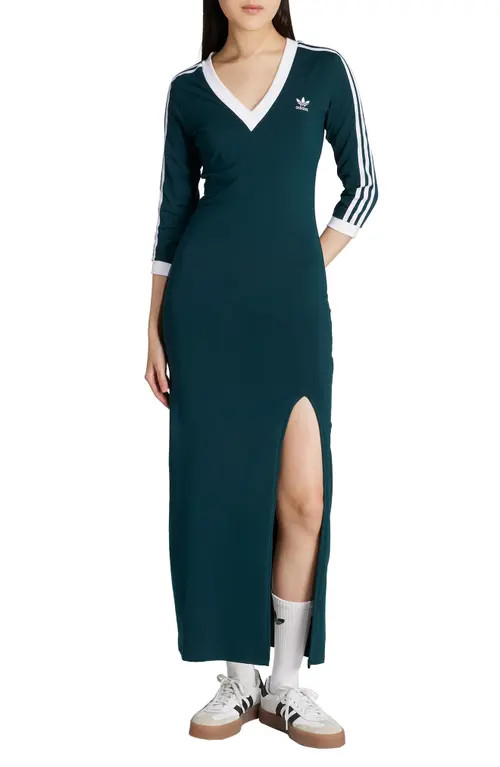adidas Adicolor Classics 3-Stripes Maxi Dress in Aurora Ivy/White at Nordstrom, Size Small | Nordstrom