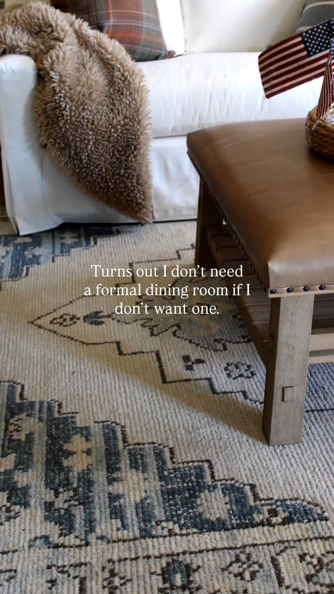 Dining room into Den reveal! 
Small living room ideas, leather ottoman coffee table, slipcovered sofa, neutrals and blues, Fourth of July

#LTKHome #LTKSeasonal #LTKSaleAlert