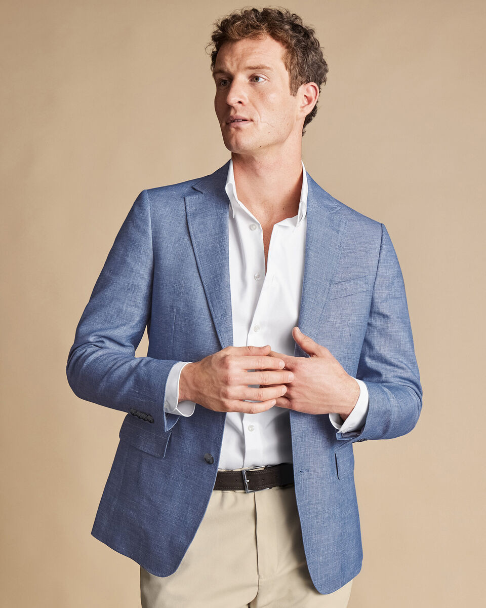 Linen Cotton Jacket - Cobalt Blue | Charles Tyrwhitt