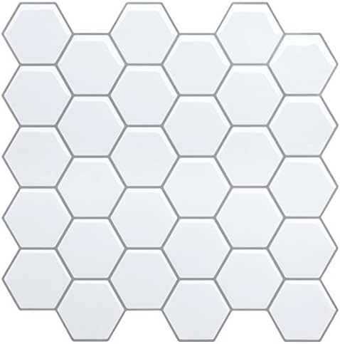 Peel and Stick Tile Backsplash for Kitchen-White Adhesive Hexagon Tile Stickers, Self-Adhesive Wa... | Amazon (US)