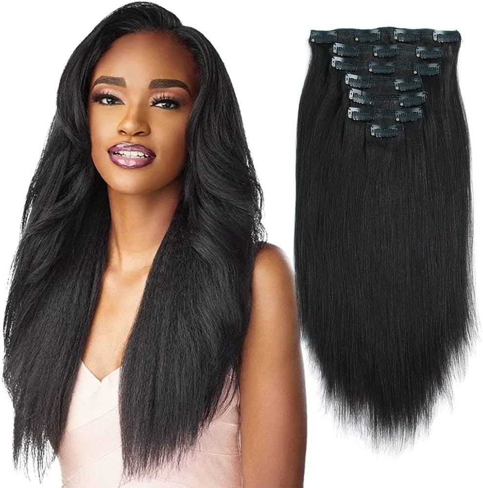 Lovrio 9A Yaki Straight Clip in Human Hair Extensions Double Weft Straight Clip in Hair Extension... | Amazon (US)