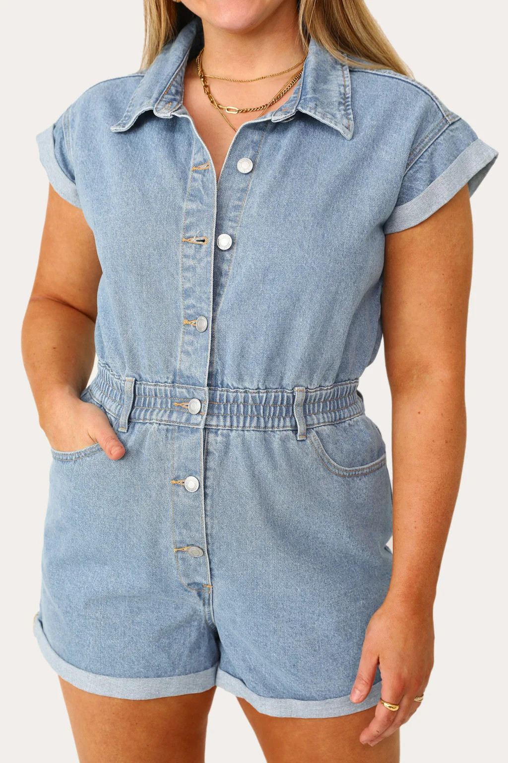 AMERICAN WOMAN DENIM ROMPER | Kittenish