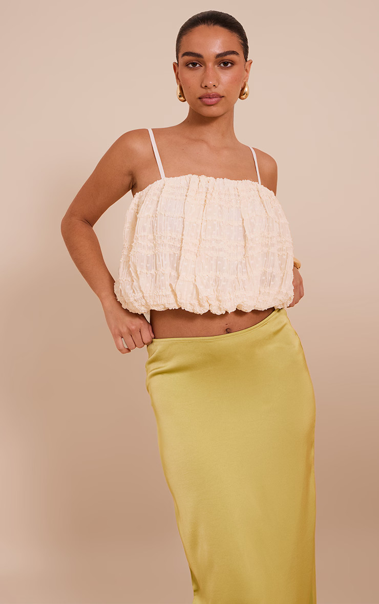 Cream Textured Chiffon Puff Ball Cami Top | PrettyLittleThing US