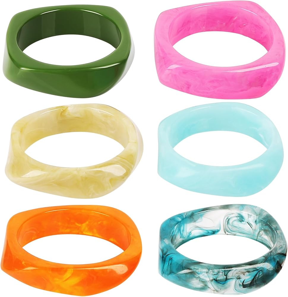6 PCS Acrylic Resin Bangle Bracelet, Irregular Geometric Chunky Resin Bangles Set, Colorful Brace... | Amazon (US)