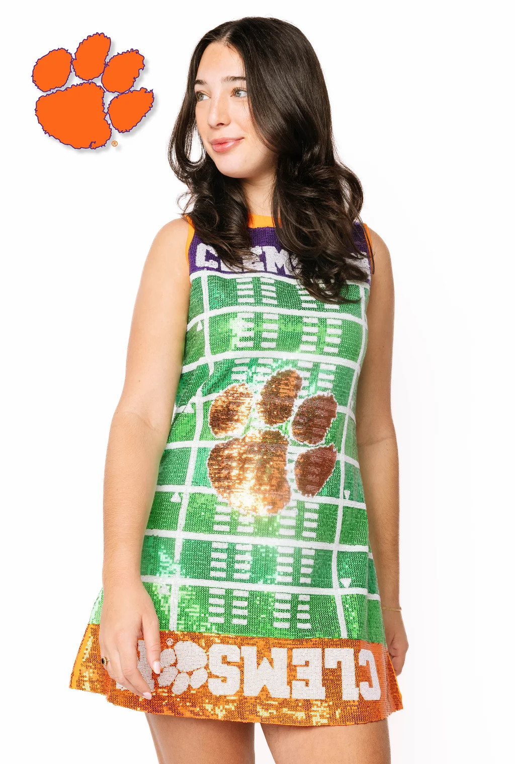 Licensed Sample Clemson Knit Football Field Tank Dress | Queen of Sparkles