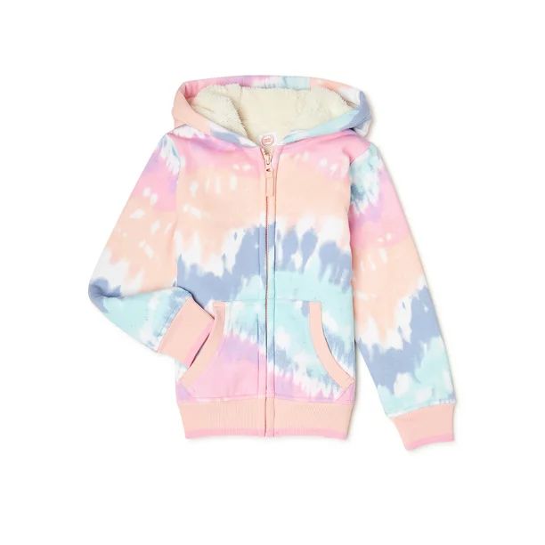 Wonder Nation Girls' Faux Sherpa Lined Zip-Front Hoodie, Sizes 4-18 & Plus - Walmart.com | Walmart (US)